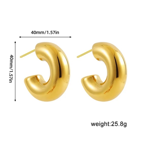 Vintage Stainless Steel Chunky C Shape Hoop Earrings ( Size: 40mm) - Picture 10 of 16